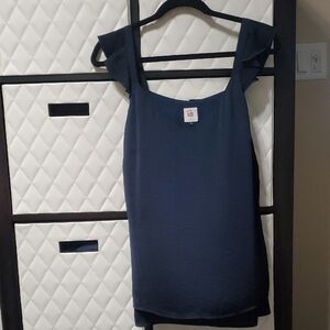 CAbi Navy Ruffled Shoulder Camisole